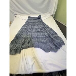NOELLE Boho Maxi Skirt Size S/ M Faded Blue Lace Tiered Crochet Boho Lagenlook